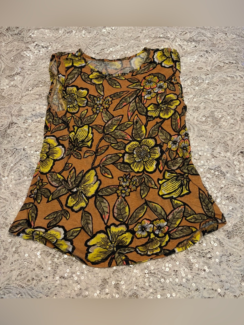 LOFT/Pre-loved Yellow and Orange Floral Sleeveless Top Size S